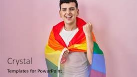  Presentation with lgbtq - Presentation with non-binary-person-holding-rainbow background and a soft green colored foreground