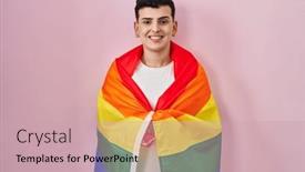  Presentation with lgbtq - Presentation theme consisting of non-binary-person-holding-rainbow background and a soft green colored foreground