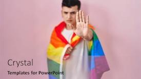  Presentation with lgbtq - Slide set featuring non-binary-person-holding-rainbow background and a soft green colored foreground