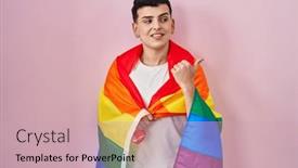  Presentation with lgbtq - PPT theme featuring non-binary-person-holding-rainbow background and a soft green colored foreground