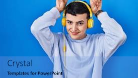  Presentation with person listening - Slide set having non-binary-person-listening background and a light blue colored foreground