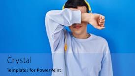  Presentation with person listening - Slide deck featuring non-binary-person-listening background and a light blue colored foreground