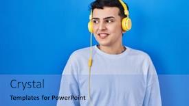  Presentation with person listening - Presentation theme with non-binary-person-listening background and a light blue colored foreground