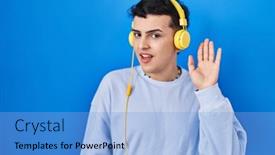  Presentation with person listening - PPT theme consisting of non-binary-person-listening background and a light blue colored foreground