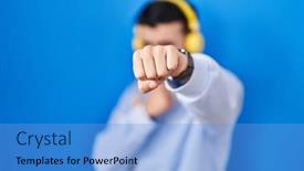  Presentation with person listening - Slides featuring non-binary-person-listening background and a light blue colored foreground