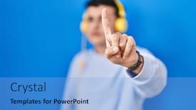  Presentation with person listening - Theme featuring non-binary-person-listening background and a light blue colored foreground