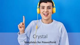  Presentation with successful person - PPT theme having non-binary-person-listening background and a light blue colored foreground