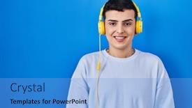  Presentation with person listening - Presentation theme having non-binary-person-listening background and a  colored foreground