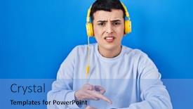  Presentation with person listening - PPT theme featuring non-binary-person-listening background and a light blue colored foreground