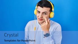  Presentation with person listening - PPT layouts enhanced with non-binary-person-listening background and a light blue colored foreground