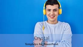  Presentation with person listening - PPT theme with non-binary-person-listening background and a light blue colored foreground