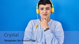  Presentation with person listening - Presentation enhanced with non-binary-person-listening background and a light blue colored foreground