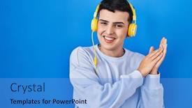  Presentation with person listening - Presentation design featuring non-binary-person-listening background and a light blue colored foreground