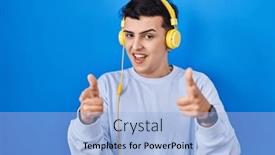  Presentation with person listening - Presentation theme consisting of non-binary-person-listening background and a light blue colored foreground