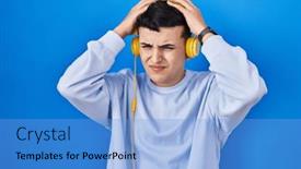  Presentation with person listening - Presentation theme featuring non-binary-person-listening background and a light blue colored foreground