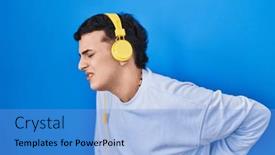  Presentation with person listening - PPT theme with non-binary-person-listening background and a light blue colored foreground
