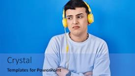  Presentation with person listening - Theme featuring non-binary-person-listening background and a light blue colored foreground