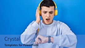  Presentation with person listening - Slide set consisting of non-binary-person-listening background and a  colored foreground