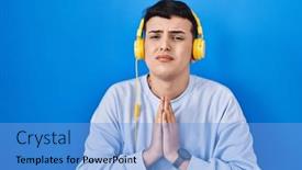  Presentation with person listening - PPT theme having non-binary-person-listening background and a light blue colored foreground