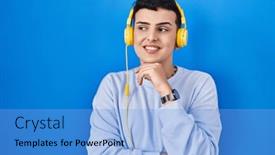  Presentation with person listening - Presentation theme enhanced with non-binary-person-listening background and a light blue colored foreground