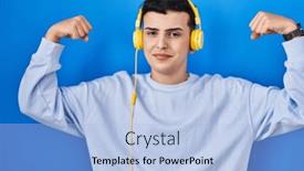  Presentation with person listening - PPT theme with non-binary-person-listening background and a light blue colored foreground