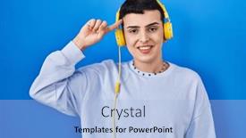  Presentation with person listening - Theme consisting of non-binary-person-listening background and a light blue colored foreground