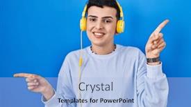  Presentation with person listening - Presentation design consisting of non-binary-person-listening background and a light blue colored foreground