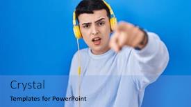  Presentation with person listening - PPT theme featuring non-binary-person-listening background and a light blue colored foreground