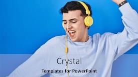  Presentation with person listening - PPT theme consisting of non-binary-person-listening background and a light blue colored foreground