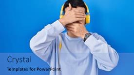  Presentation with person listening - PPT theme featuring non-binary-person-listening background and a light blue colored foreground