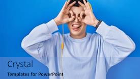  Presentation with person listening - Slides with non-binary-person-listening background and a light blue colored foreground