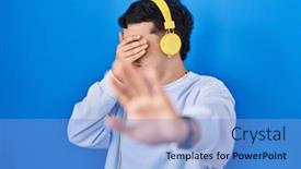  Presentation with person listening - PPT layouts with non-binary-person-listening background and a  colored foreground