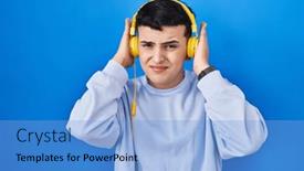  Presentation with person listening - Presentation design enhanced with non-binary-person-listening background and a  colored foreground