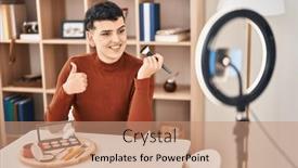  Presentation with recording - PPT layouts with non-binary-person-recording-vlog background and a coral colored foreground