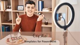  Presentation with recording - Presentation theme featuring non-binary-person-recording-vlog background and a coral colored foreground