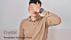  Presentation with non binary - Slide deck consisting of non-binary-person-standing-over background and a coral colored foreground