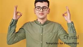  Presentation with non binary - Presentation theme having non-binary-person-standing-over background and a coral colored foreground