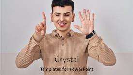  Presentation with non binary - Presentation theme with non-binary-person-standing-over background and a coral colored foreground