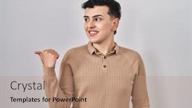  Presentation with non binary - Presentation theme having non-binary-person-standing-over background and a coral colored foreground