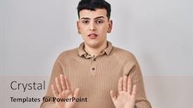  Presentation with non binary - Slides enhanced with non-binary-person-standing-over background and a coral colored foreground