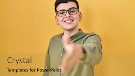  Presentation with non binary - PPT theme consisting of non-binary-person-standing-over background and a yellow colored foreground