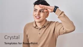  Presentation with non binary - Presentation design enhanced with non-binary-person-standing-over background and a coral colored foreground