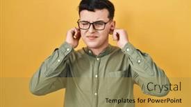  Presentation with yellow music - Slides with non-binary-person-standing-over background and a gold colored foreground