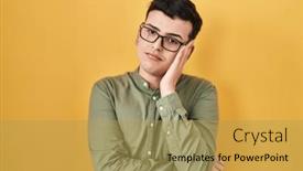  Presentation with non binary - PPT theme having non-binary-person-standing-over background and a yellow colored foreground