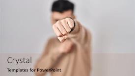  Presentation with violence - Presentation theme having non-binary-person-standing-over background and a coral colored foreground