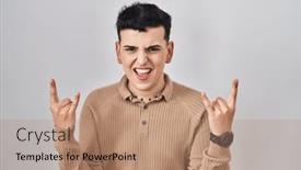  Presentation with rock star - PPT theme enhanced with non-binary-person-standing-over background and a coral colored foreground