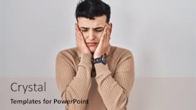  Presentation with sadness - PPT theme featuring non-binary-person-standing-over background and a coral colored foreground