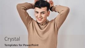  Presentation with non binary - PPT theme enhanced with non-binary-person-standing-over background and a coral colored foreground