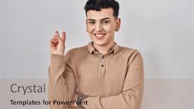  Presentation with non binary - PPT theme having non-binary-person-standing-over background and a coral colored foreground