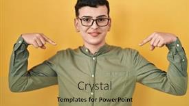  Presentation with non binary - Slide set enhanced with non-binary-person-standing-over background and a yellow colored foreground